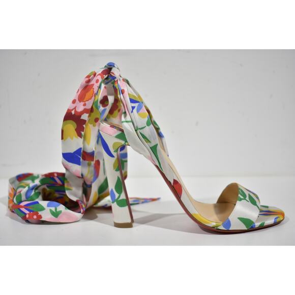 Christian Louboutin Crosse Du Desert 100 Bloomy Lace Up Tie Sandal Heel Pump 38 - Picture 2 of 12